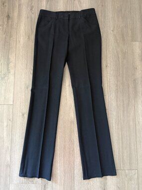 Theory Black Mid Rise Stretch Wool Straight Leg Trousers 4